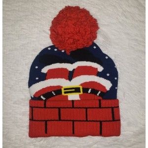 Santa Beanie Down the Chimney Legs Up Hat With Pom Pom One Size Christmas Xmas